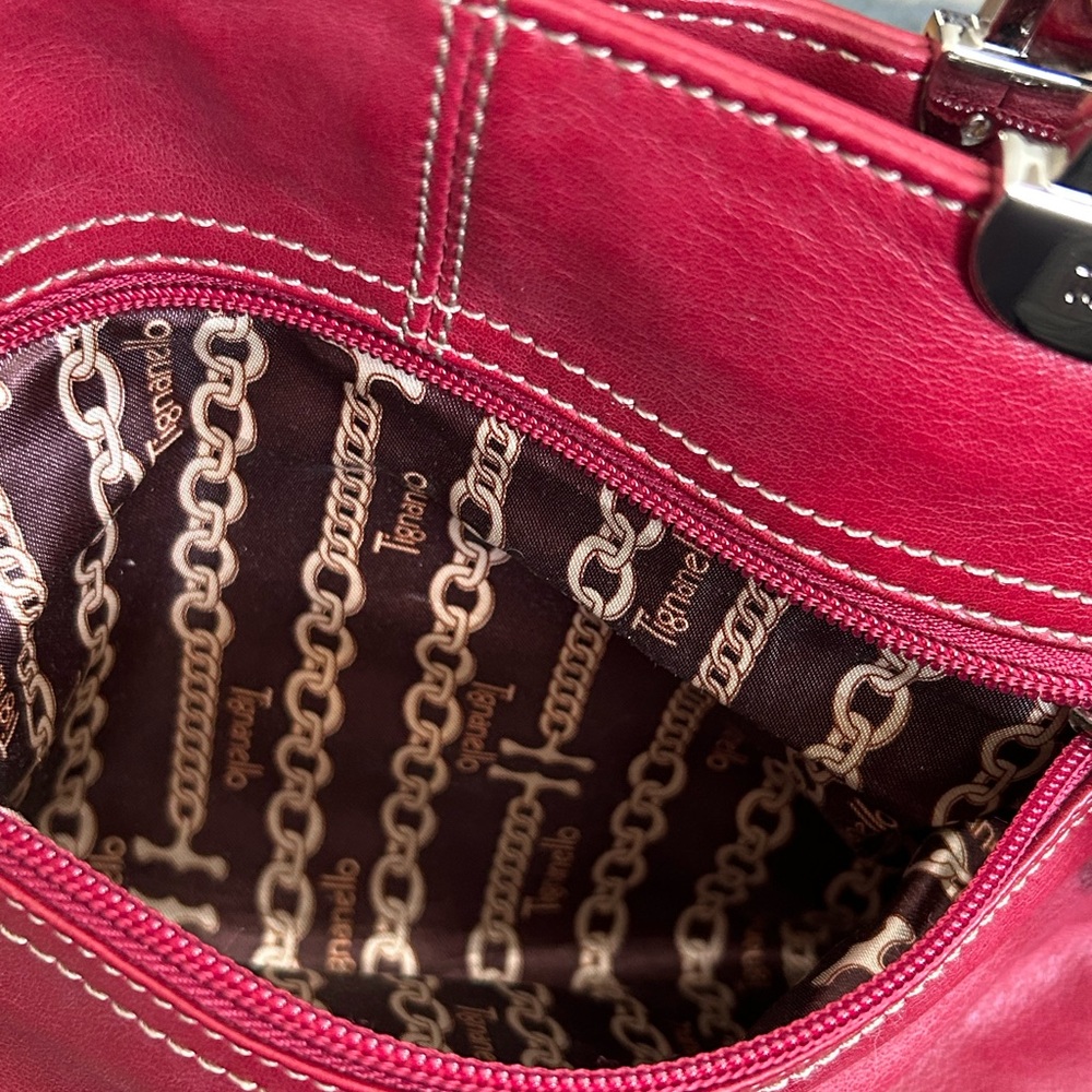 Tignanello Leather Y2K Red Shoulder Bag w Silver Accent Buckle Pockets Stunning - Picture 9 of 14